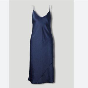 Aritzia Only Slip Satin Midi Dress Size M Blue Navy